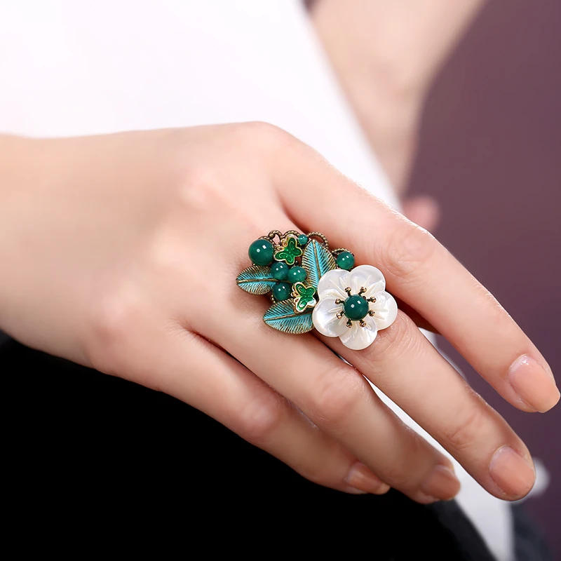 Kitajska palača slog vintagebeautifulgreen modni prstan nastavljiv prstan obleko za Prst širina 5.5-7 cm polje paket