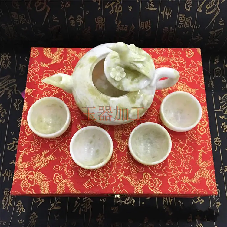 Kitajska ročno jade carving naravnih jade Kungfu čajniki in sklede na Kitajskem niz