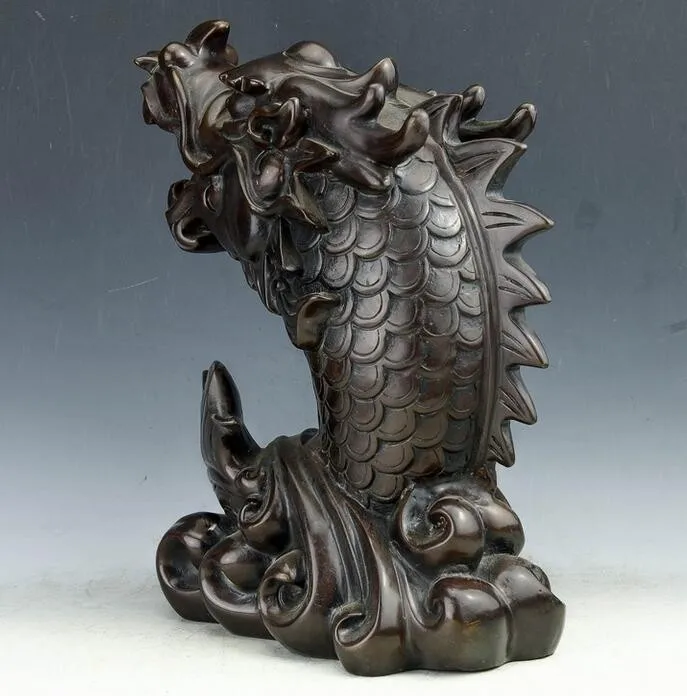Kitajska zbirateljske fine izdelave medenina zmaj glavo ribe kip
