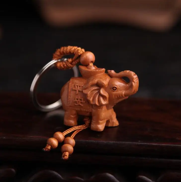 Kitajski Breskev Lesa Izrezljane Varno In Srečno Besedo Živali Slon Lepe Avto Obeskom Za Ključe Obesek