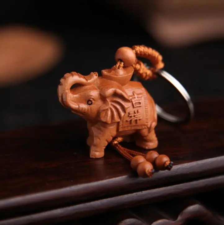 Kitajski Breskev Lesa Izrezljane Varno In Srečno Besedo Živali Slon Lepe Avto Obeskom Za Ključe Obesek