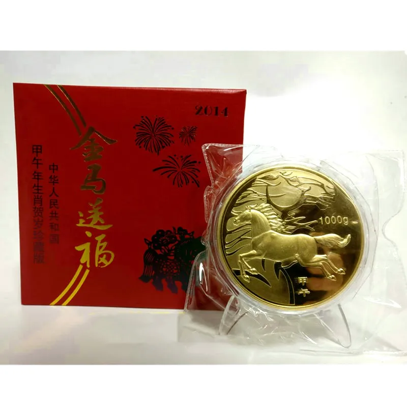 Kitajski Konj Leto Spominska Prekrita zlatega Kovanca za 1 kg Z Coa In Polje Darilo Prisoten