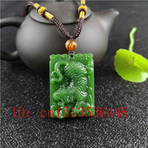 Kitajski Naravnih Zelena Tiger Vklesan Jade Obesek Cvet Ogrlica Čar Nakit Modni Srečo, Amulet Darila za Ženske Moški
