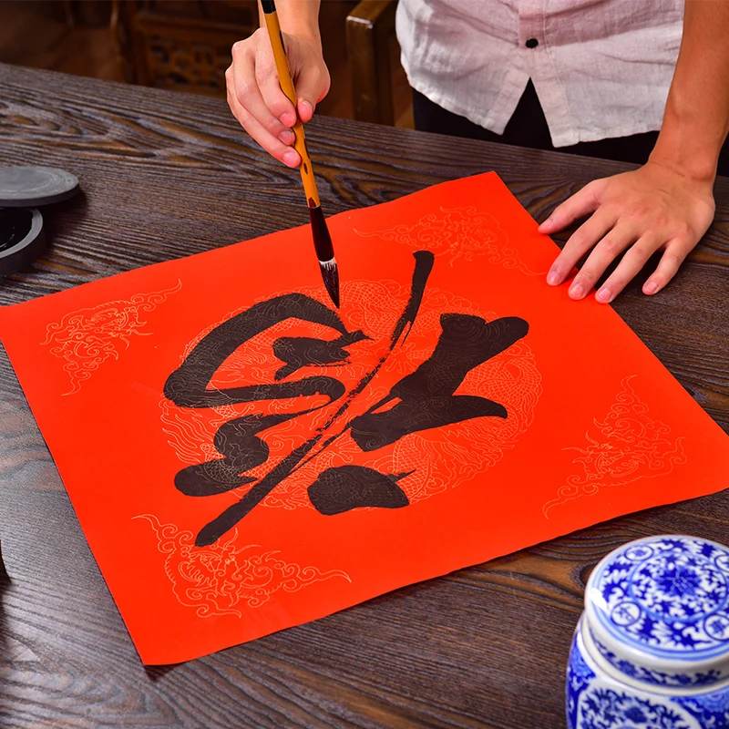 Kitajski Pomladni Festival Couplets Rdeče Xuan Papir Kvadratne Oblike Batik Rižev Papir Kaligrafski Papir Za Kopiranje Fu Znakov Rijstpapier