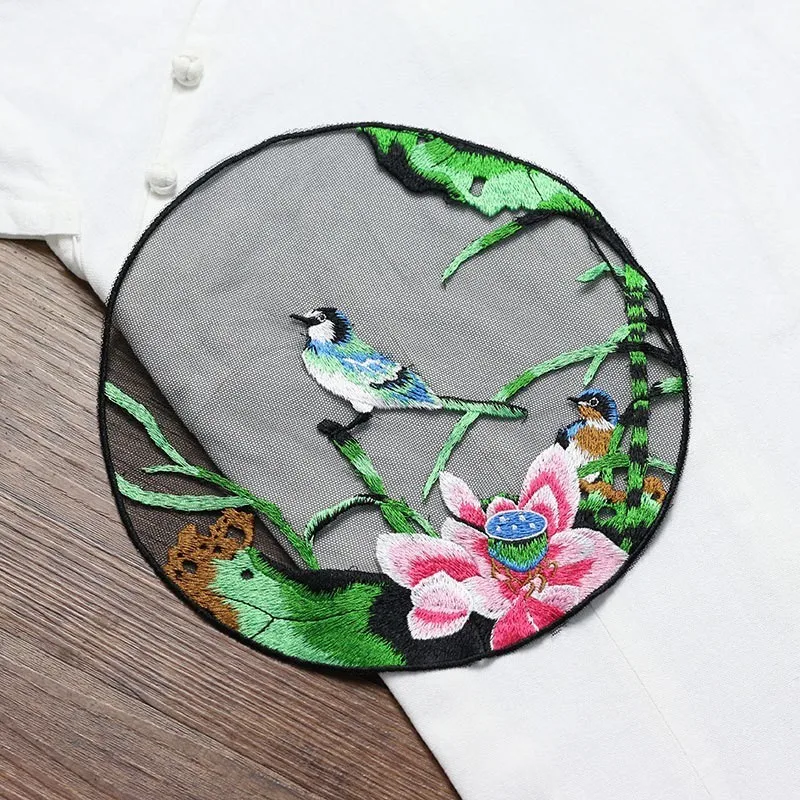 Kitajski Slog Cvet Ptica Vezenega Obliži Sew Na Akvarel Lotus Appliques Čipke Krpo Nalepke Oblačila, Obleko Dekor
