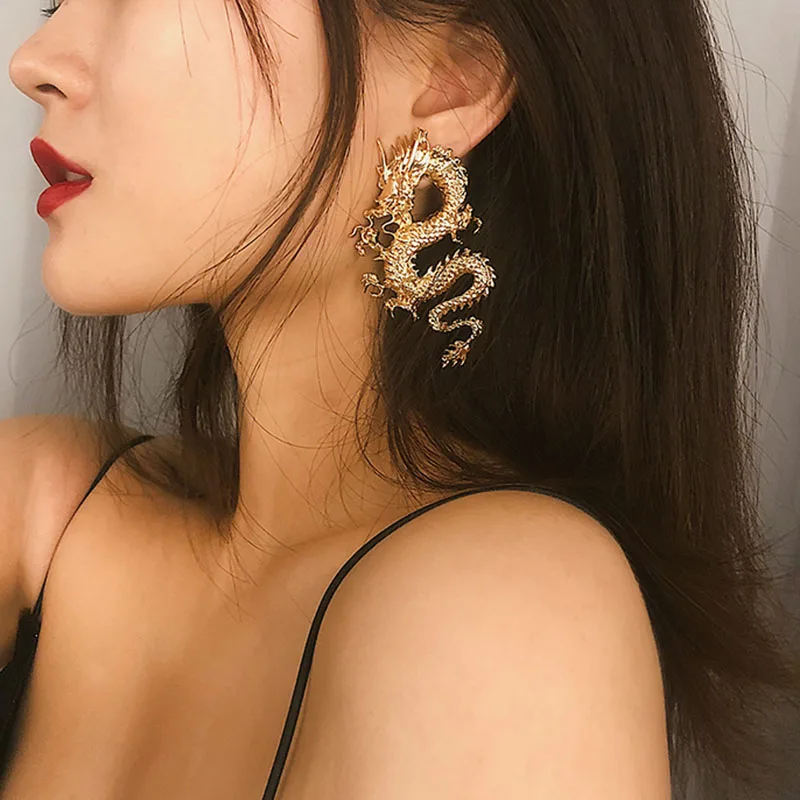 Kitajski Slog Mat Zlata Dargon Stud Uhani Za Ženske Do Leta 2020 Letnik Kraljica Kul Izjavo Uhani Femme Punk Earings Brincos