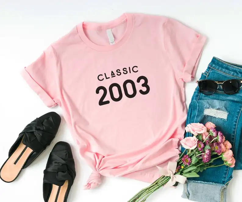 Klasična 2003 Tshirt Moda Pismo Bombaža Ženske 18. Rojstni dan Darilo T-shirt Kratek Rokav Tees Plus Velikost Krog Vratu Unisex Majice