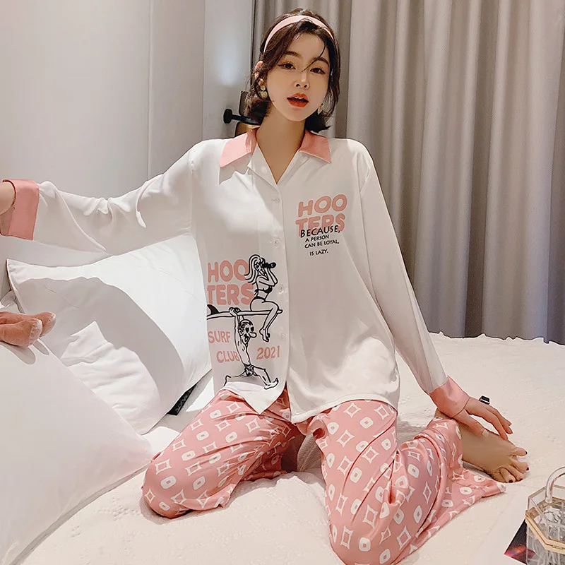 Klasične Risanke Luksuzni Ženske Pižame Moda Domov Nositi Visoke Kakovosti Ženske Pižame z Dolgimi Rokavi Jopico dva kosa Svoboden Pižami