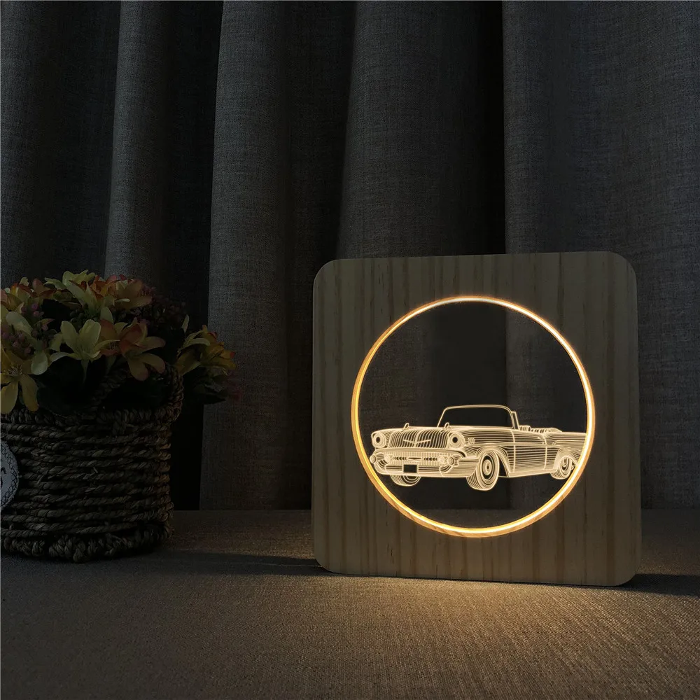Klasični Avto 3D LED Arylic Lesene Noč Lučka Tabela Stikala za Luč Nadzor Carving Lučka za otroška Soba Okrasite Dropshipping
