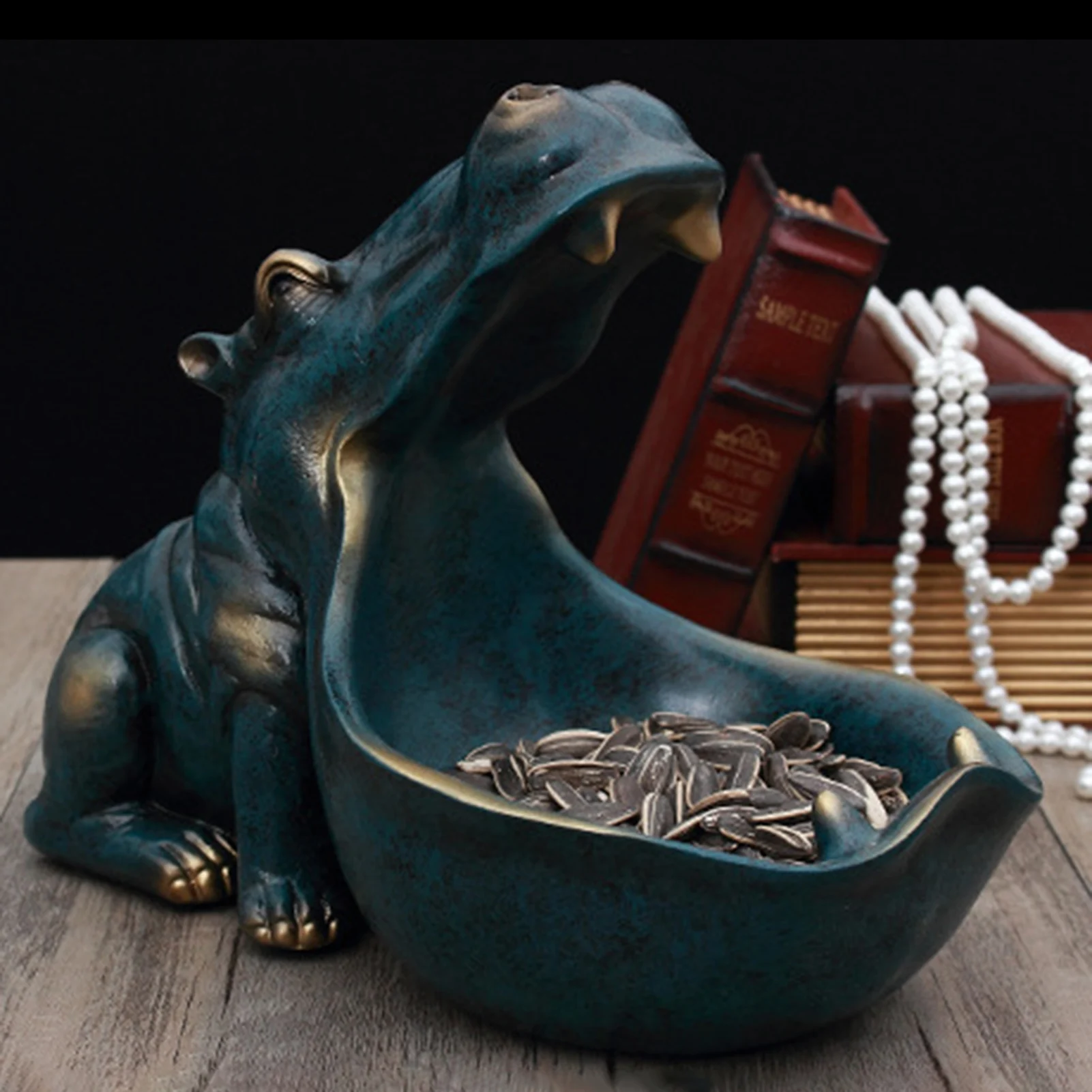 Ključ Skledo Velika Usta Hippo Figur Ključ Za Shranjevanje Posode Doma Smolo Hippo Figur Nakit Imetnik Eleganten Okras Dekoracijo