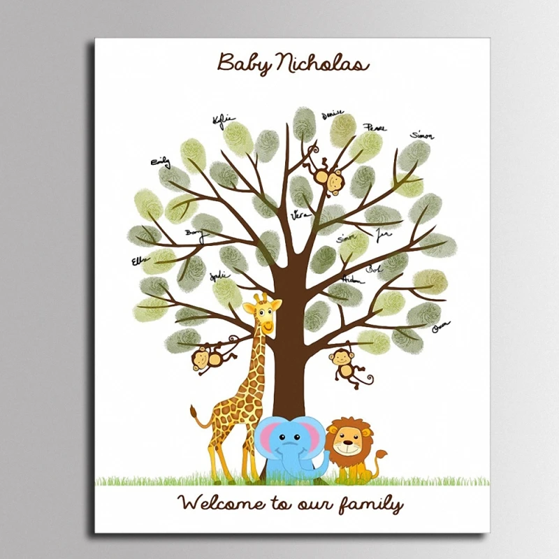 Knjiga gostov Baby Tuš Živali Prstnih drevo plakat Obhajilo Otroci Rojstni dan baby tuš spominek wall art Platno slikarstvo