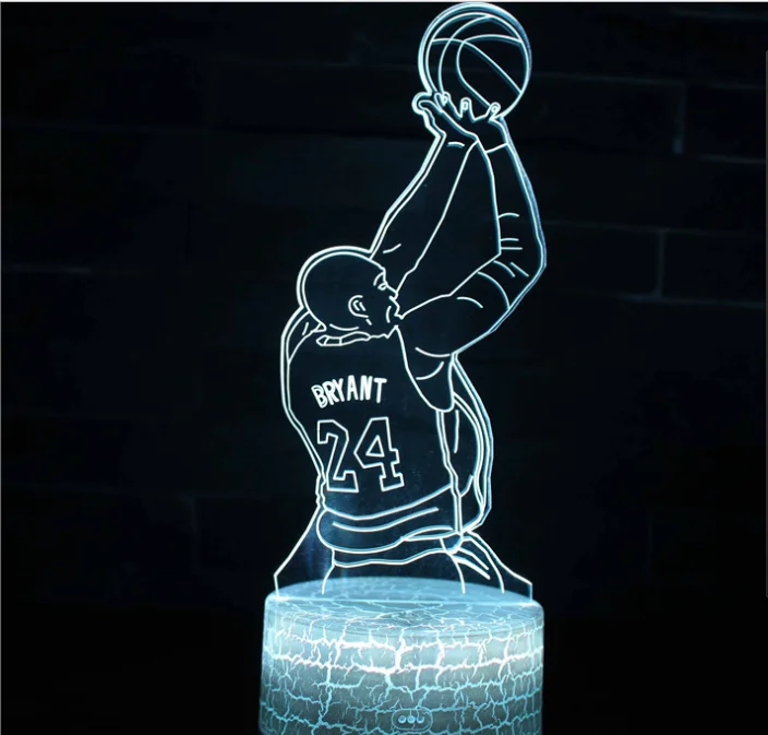 Kobe Bryant 3D Namizno Svetilko Daljinsko upravljanje Barv-Spreminjanje Pisane Led Ustvarjalne Noč Svetlobe USB/ Suho Baterijo Razsvetljave v Zaprtih prostorih