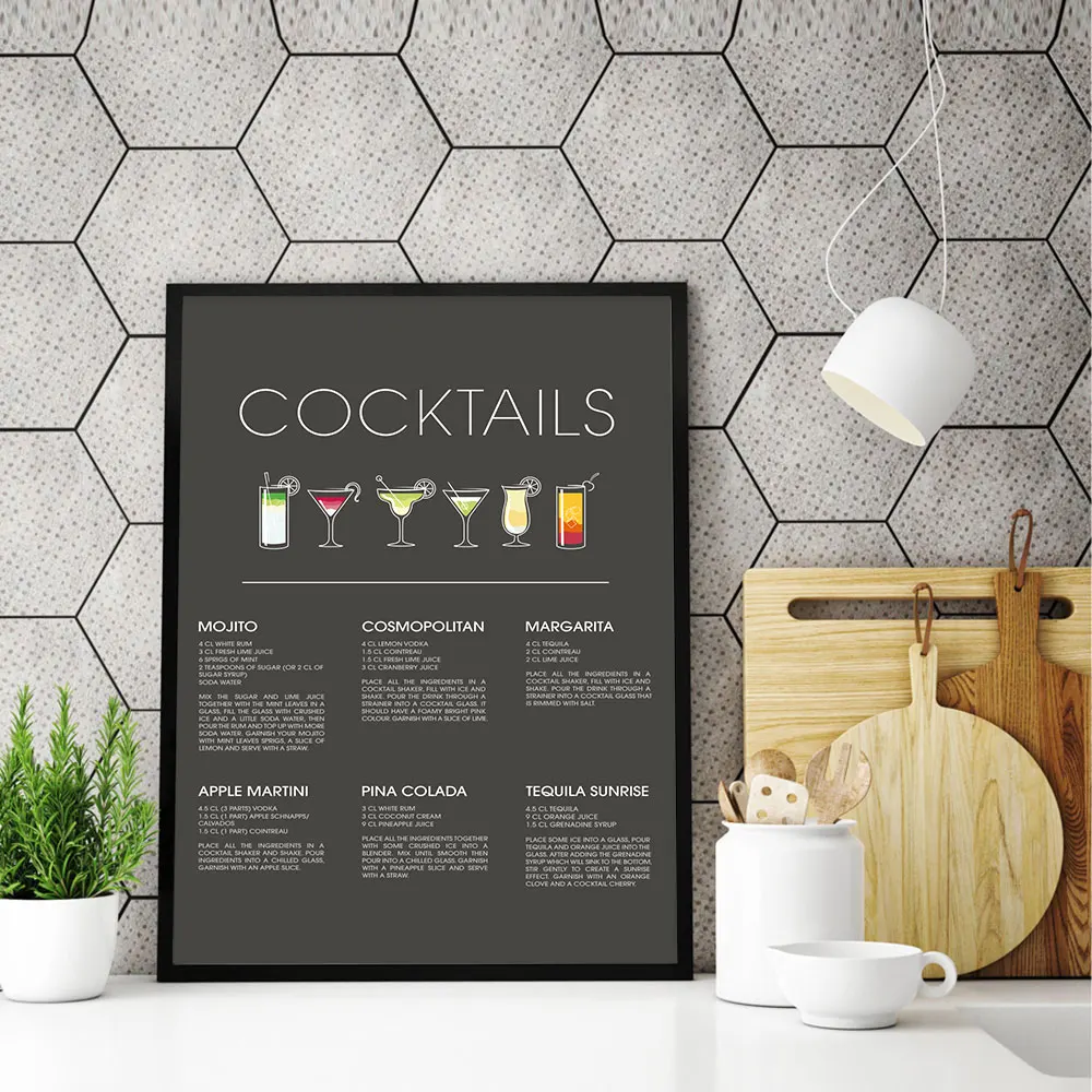 Koktajli Klasike Recept za Tiskanje Bar Plakat Cocktail viski kislo mojito Sliko Umetniško Platno Slikarstvo Darilo Kuhinja Wall Art