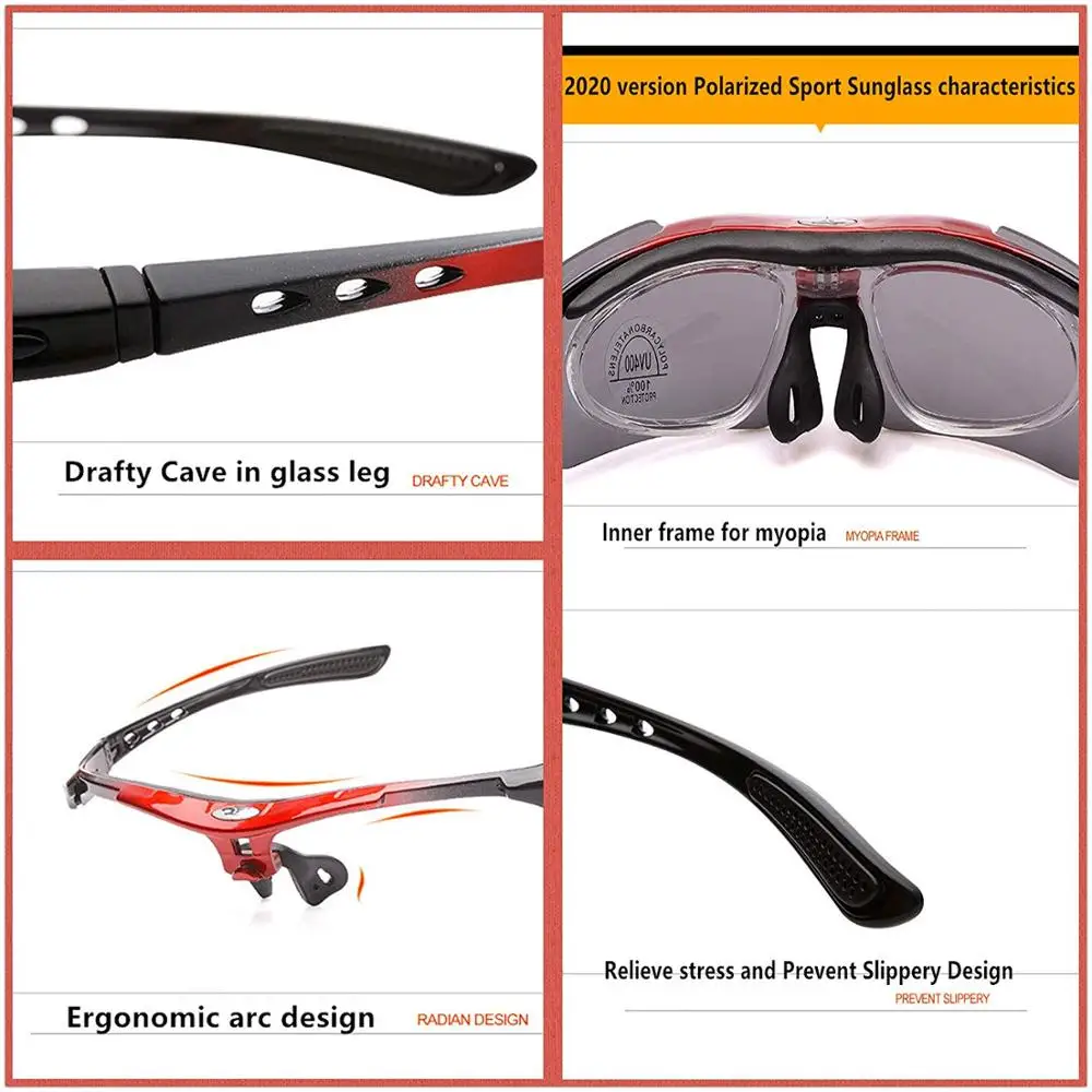 Kolesarska Očala UV400 Kolo Jahanje Varstvo Očala Vožnje Ribolov Šport na Prostem sončna Očala Moški Ženske 5 Objektiv