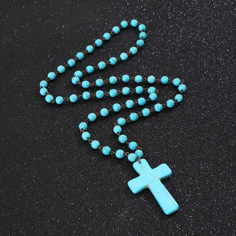 KOMi Verski, Katoliški Turquoises Kroglice Looper Ogrlice Pravoslavni, Protestanti Križ Ogrlica Jezus Moli Nakit Collana R-339