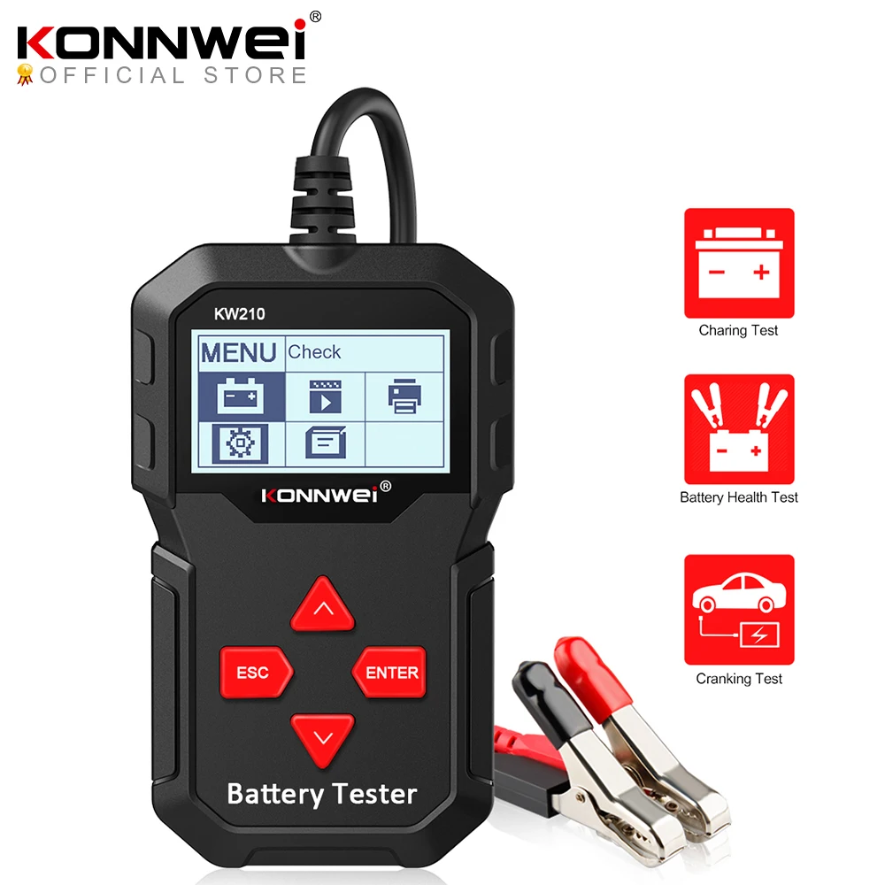 KONNWEI KW210 Samodejno Smart 12V Akumulator Tester Samodejno Baterije Analyzer 100 do 2000CCA ob zagonu Akumulator Tester
