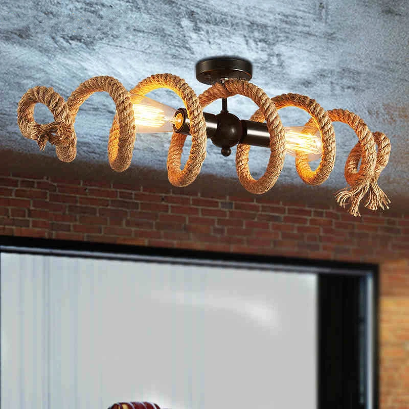 Konoplja vrv lestenec, retro industrijske svetilke restavracijo, jedilnico obesek lučka nastavljiv visi svetilka vrv svetlobe E27 droplight
