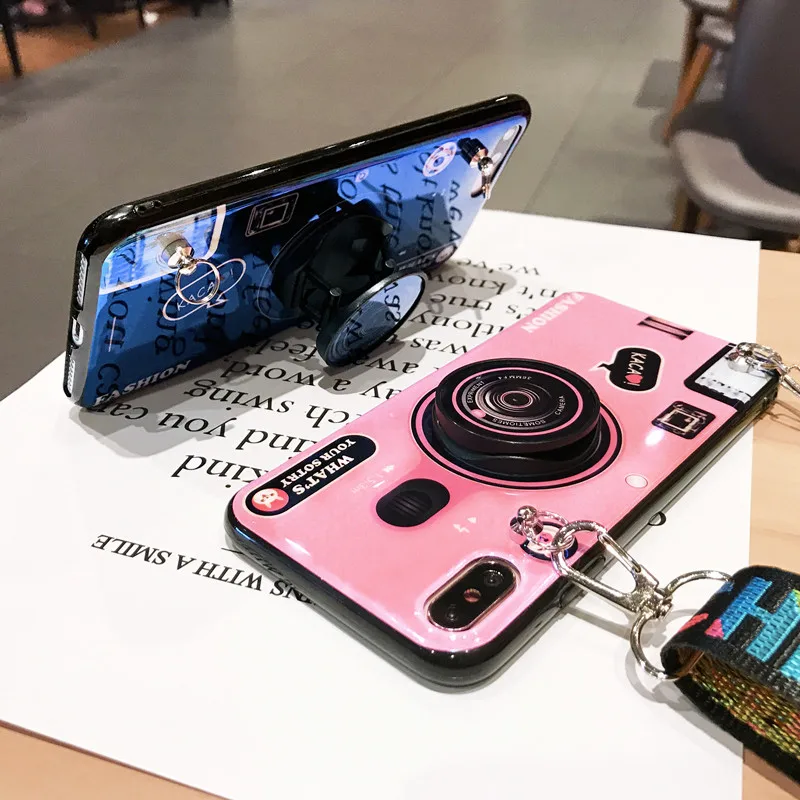 KONSMART P Smart 2021 Primeru Retro 3D Kamero Telefona Primeru Za Huawei Y7A 2020 Modne Silikonske Mehko Hrbtni Pokrovček S Traku Fundas