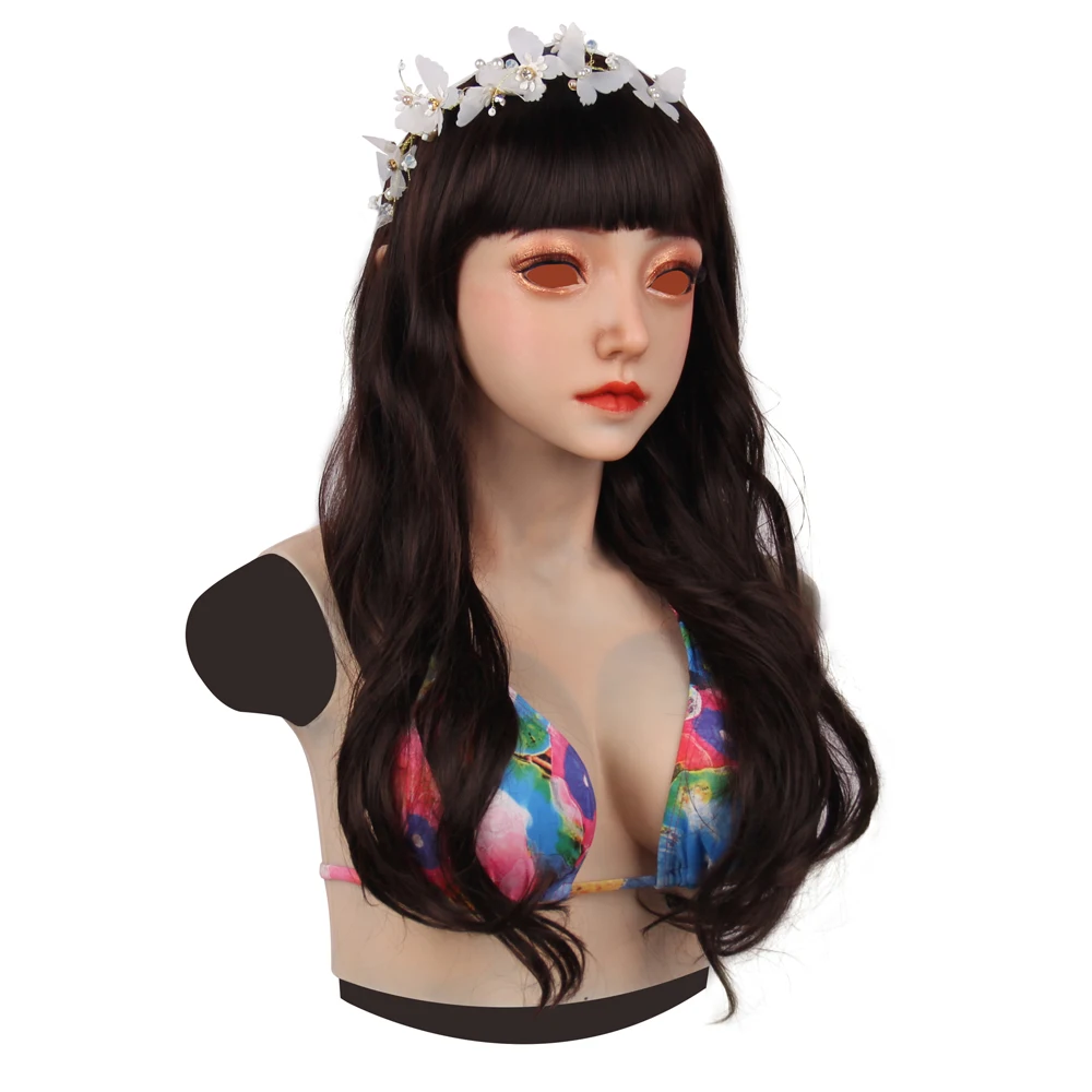 KOOMIHO Emily boginja silikonski žensko glavo, masko s prsi E POKAL za Crossdresser Silikonske Prsne Oblike Drag Queen 4G