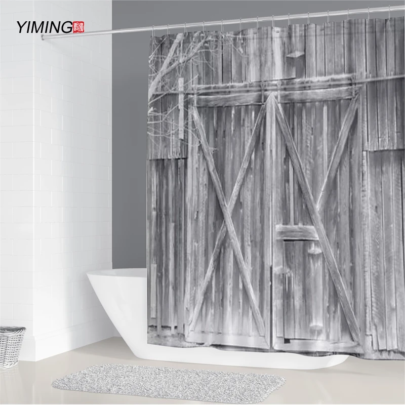 Kopalnica zavese retro brown 3D lesena vrata tiskanje nepremočljiva tuš zavesa s kavljem 200x180cm doma dekoracijo zaves