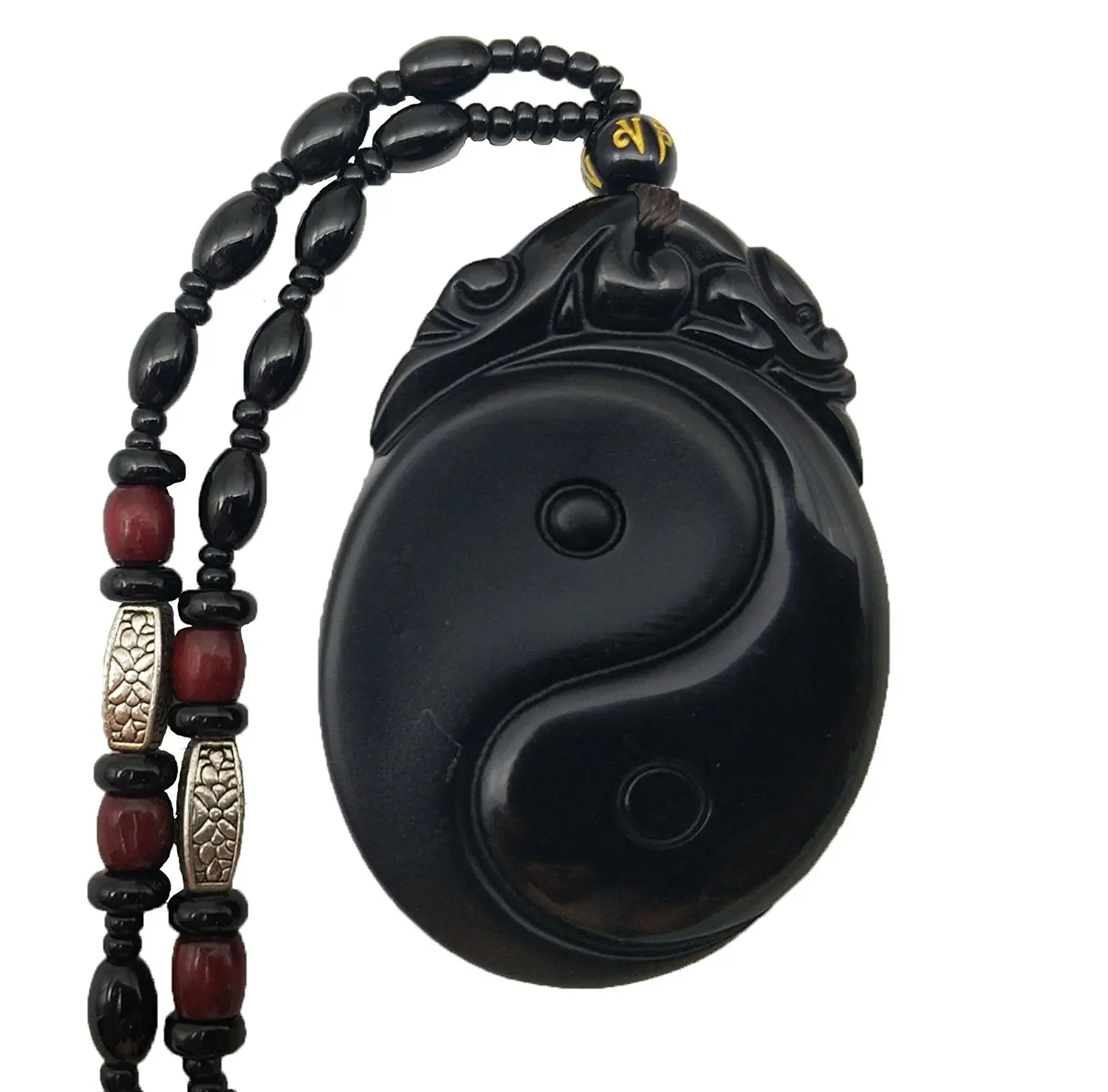 Koraba Fine Nakit clin-kk Naravnih Obsidian Kitajska Taoism Yin in Yang Čenče Amulet Ogrlico, Obesek Brezplačna Dostava