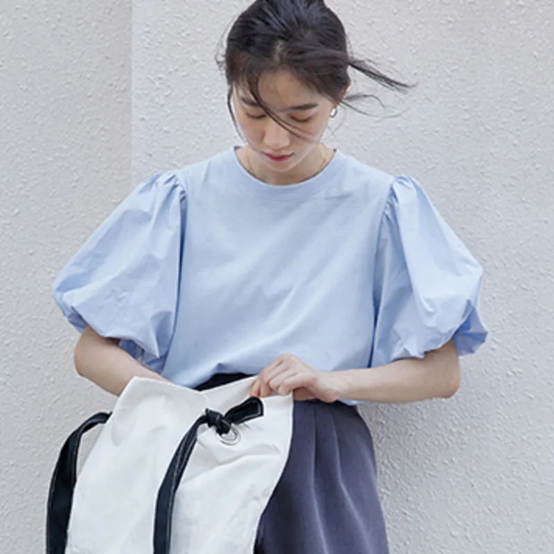 Korejski Elegancija Načrt O-vratu Luč Rokav Bela, Modra Ženske majice Poletje Ohlapno Belo Žensko Vrhovi Cotton Tee Dame Vrhovi