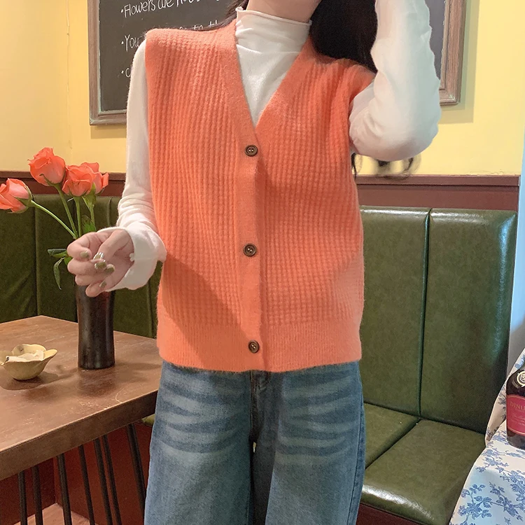 Korejski Harajuku Priložnostne Telovnik Puloverji Ženske Novo Jeseni Preppy Stil V Vratu Enotni Breated Barva Pletene Jopice za študente