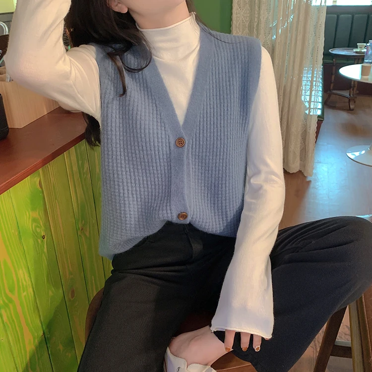 Korejski Harajuku Priložnostne Telovnik Puloverji Ženske Novo Jeseni Preppy Stil V Vratu Enotni Breated Barva Pletene Jopice za študente