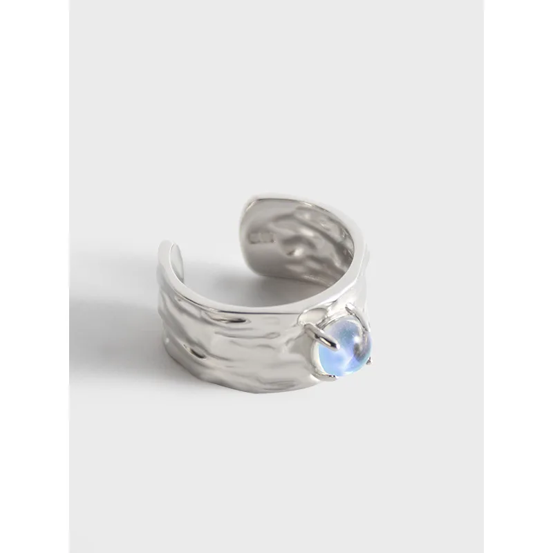 Korejski ins nišo konstrukcija enostavna nezakonitih teksturo moonstone mikro-vdelan S925 sterling srebrni prstan ženski