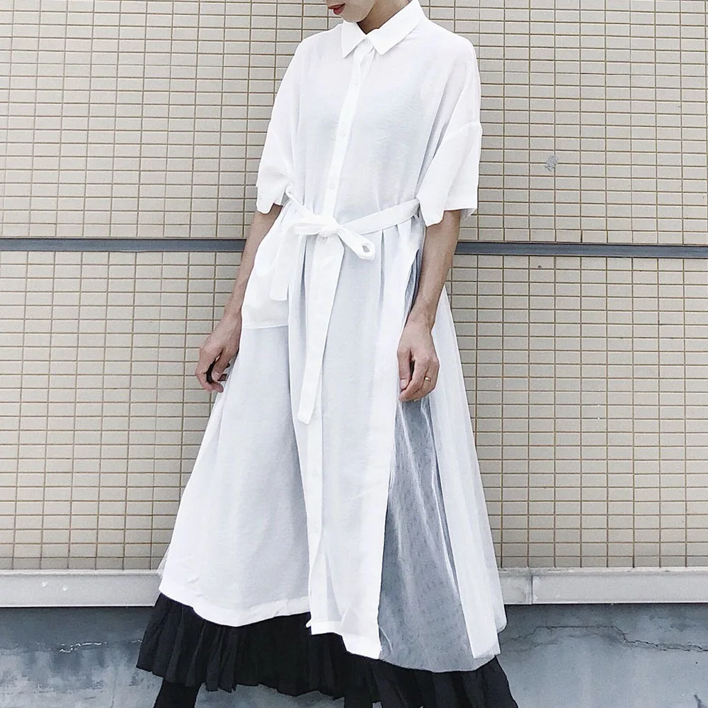 Korejski Japonskem Slogu Žensk Dolgo Šifon Majico, Nepravilna Očesa Šivanje Enotni-zapenjanje Vrh Šoli Priložnostne Tee Shirt 2020 Spomladi Nova