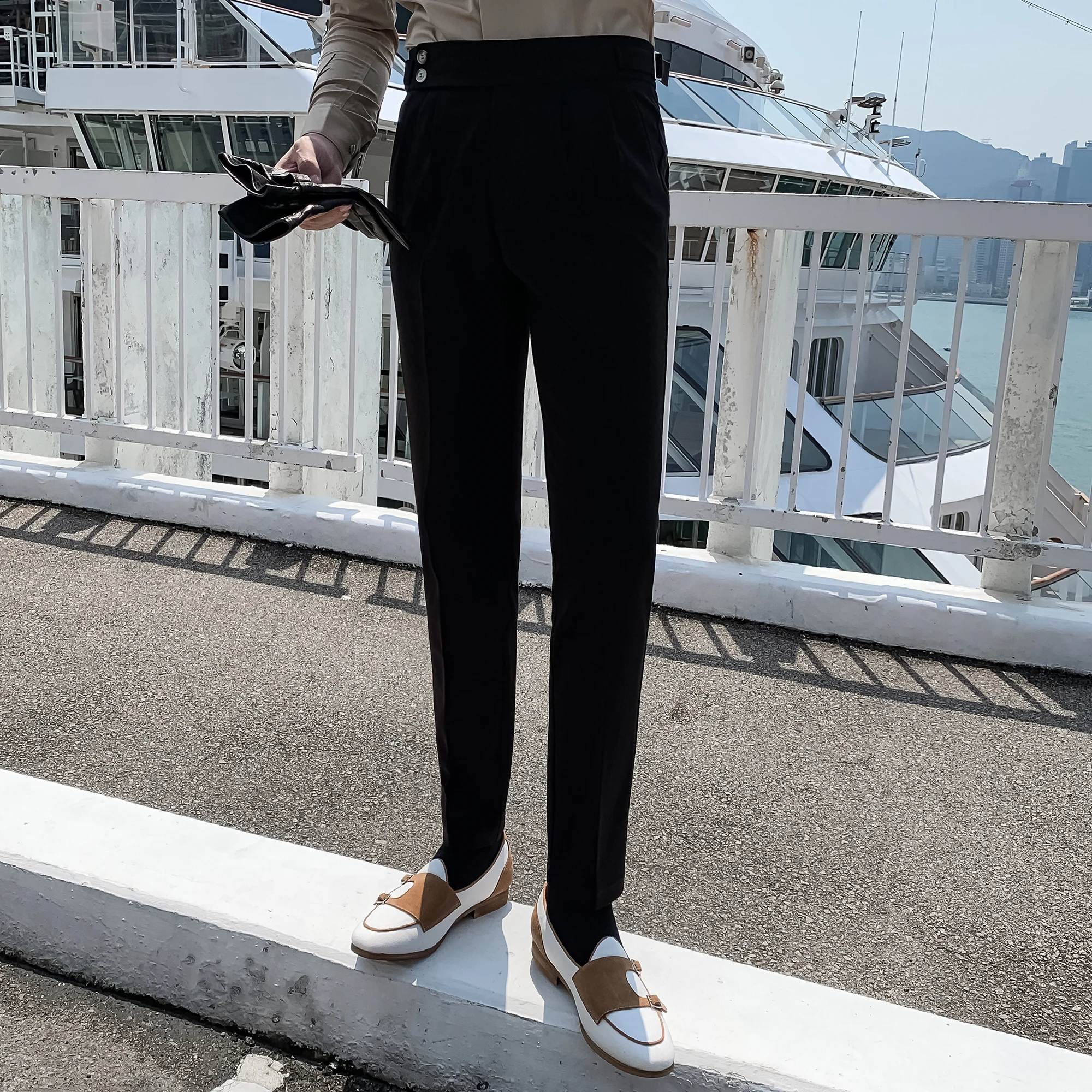 Korejski Moške Obleko Hlače Jesen Zima Slim-fit Noge Hlače Modni Priložnostne Dvojno zapenjanje Poslovno Obleko Hlače Britanski Hlače