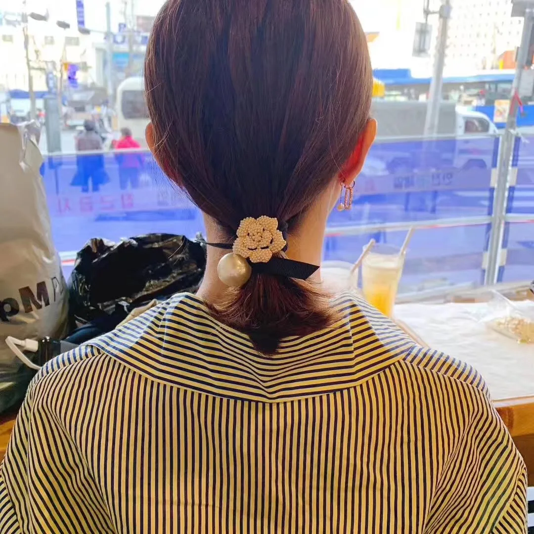 Korejski Pearl Camellia Cvet Elastični Trakovi za Lase Lase Vrv Kravato Lok Hairband Ženski Trakovi za Dekleta, Ženske, Pribor za Lase