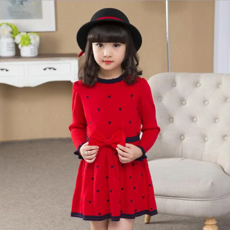 Korejski Princesa Obleko za Deklice Dolg Rokav Baby Dekle Obleko okoli Vratu Pletene Obleke Otroci Božič otroška Oblačila
