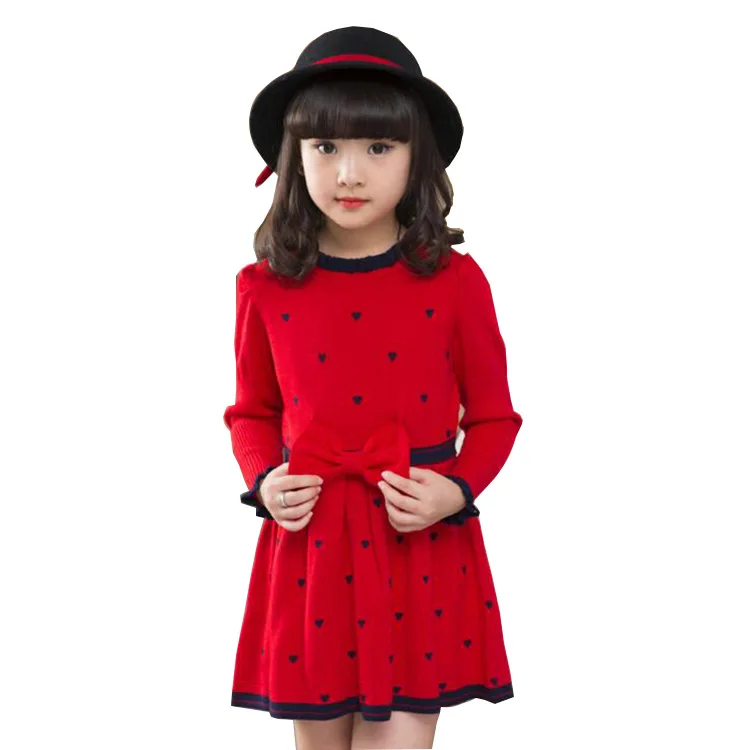 Korejski Princesa Obleko za Deklice Dolg Rokav Baby Dekle Obleko okoli Vratu Pletene Obleke Otroci Božič otroška Oblačila