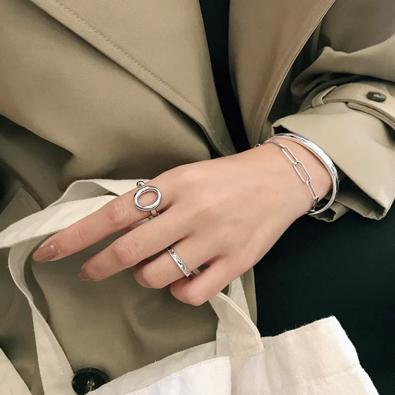 Korejski S925 sterling srebro indeks prst prstan lady minimalism svež veter verige enostavno odprt obroč Večplastne navijanje nastavi na Debelo
