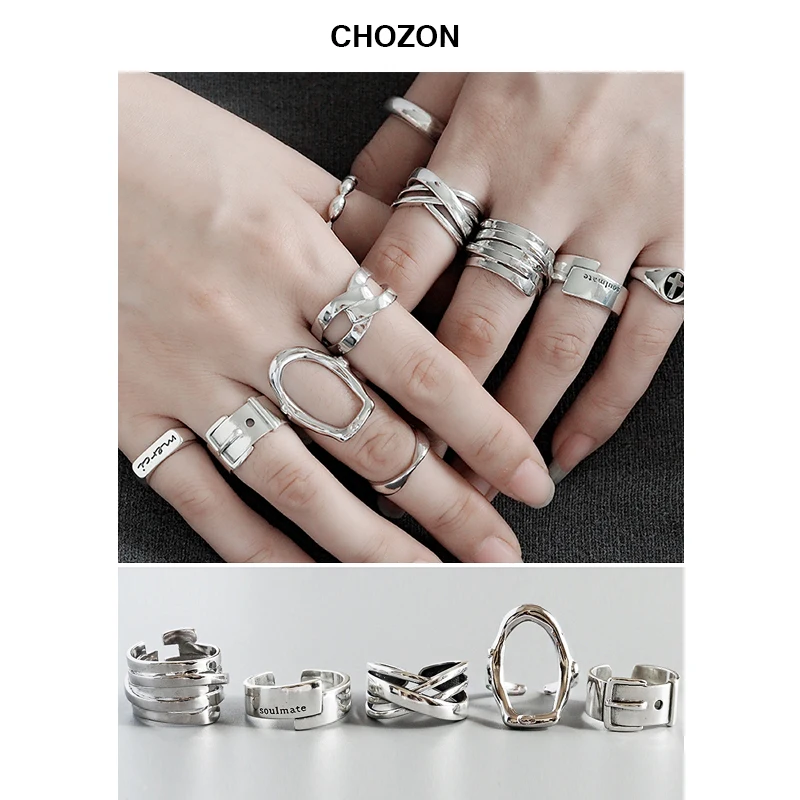 Korejski S925 sterling srebro indeks prst prstan lady minimalism svež veter verige enostavno odprt obroč Večplastne navijanje nastavi na Debelo