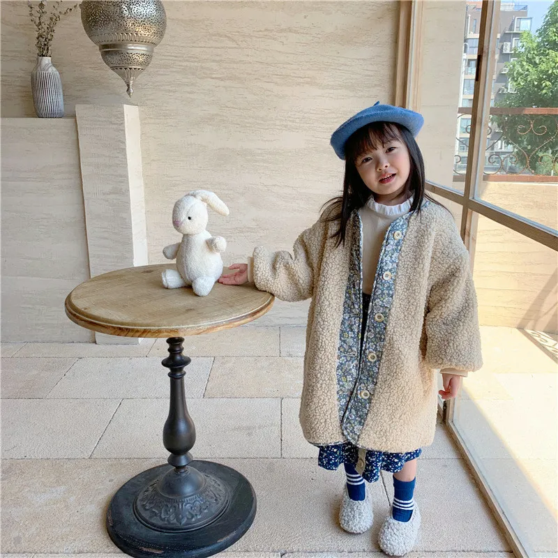 Korejski Slog Baby Dekleta Mozaik Cvetlični Volne Dolgo Jopiči 2020 Pozimi otroci Otrok Zgostitev Svoboden Toplo Dolg Plašč Malčka