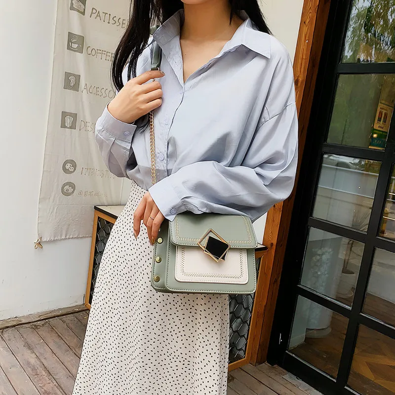 Korejski slog Verige Usnje Crossbody Torbe Za Ženske 2019 Majhne Rami Messenger Bag Posebno Zaklepanje Design Ženski Potovalne Torbe