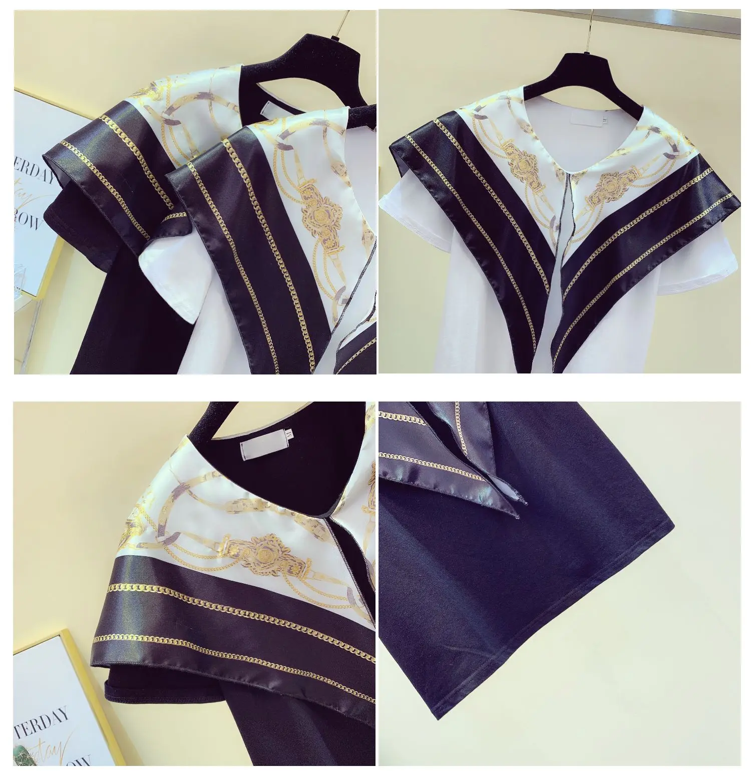 Korejski Slog Šal, Šivanje T-shirt za Ženske Poletje Mornarice River Blusas Ženski Lady Temperament Vrhovi Tee