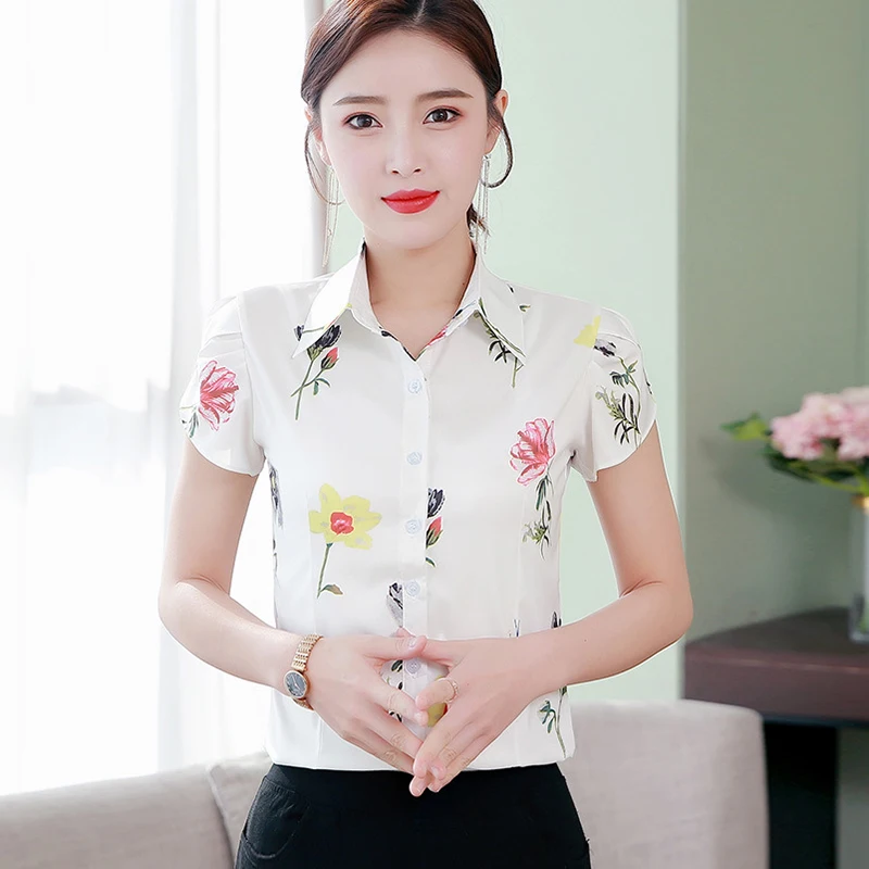 Korejski Šifon Ženske Majice Ženska Print Majica Plus Velikost Ženske Kratek Rokav Bluzo Blusas Mujer De Moda Blusas Femininas Elegante