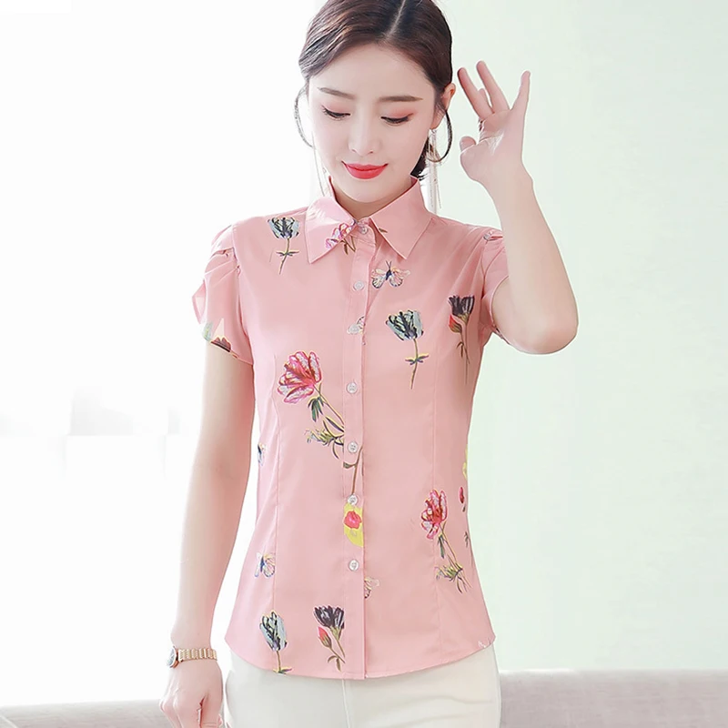 Korejski Šifon Ženske Majice Ženska Print Majica Plus Velikost Ženske Kratek Rokav Bluzo Blusas Mujer De Moda Blusas Femininas Elegante