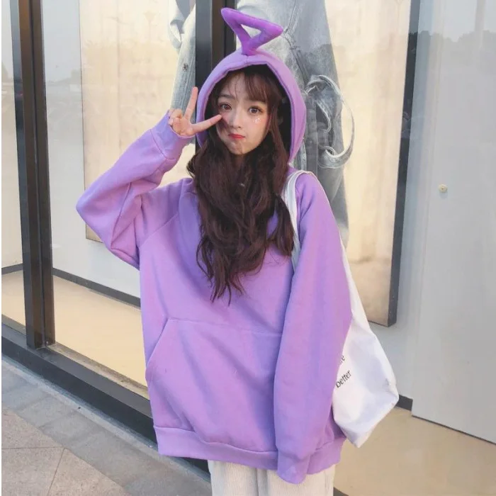 Korejski Žensk Teletubbies Pulover Plus Velikost Nova Barva Svoboden Plus Žamet BF Plašč Harajuku Goth Style Hoodies Ženske, Dekleta
