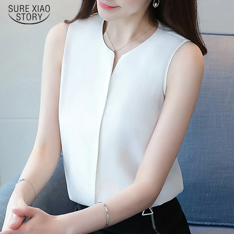 Korejski Ženske Vrhovi Blusas Mujer De Moda 2021 Bela Modni brez Rokavov Žensko Bluzo Poletje ženske Obleke Blusa 9199 50