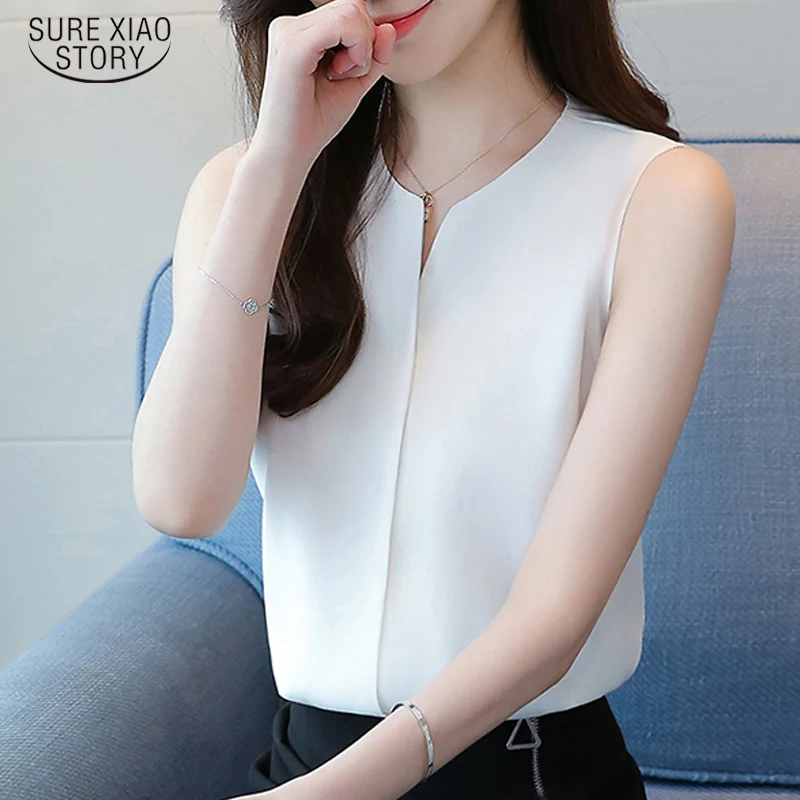 Korejski Ženske Vrhovi Blusas Mujer De Moda 2021 Bela Modni brez Rokavov Žensko Bluzo Poletje ženske Obleke Blusa 9199 50