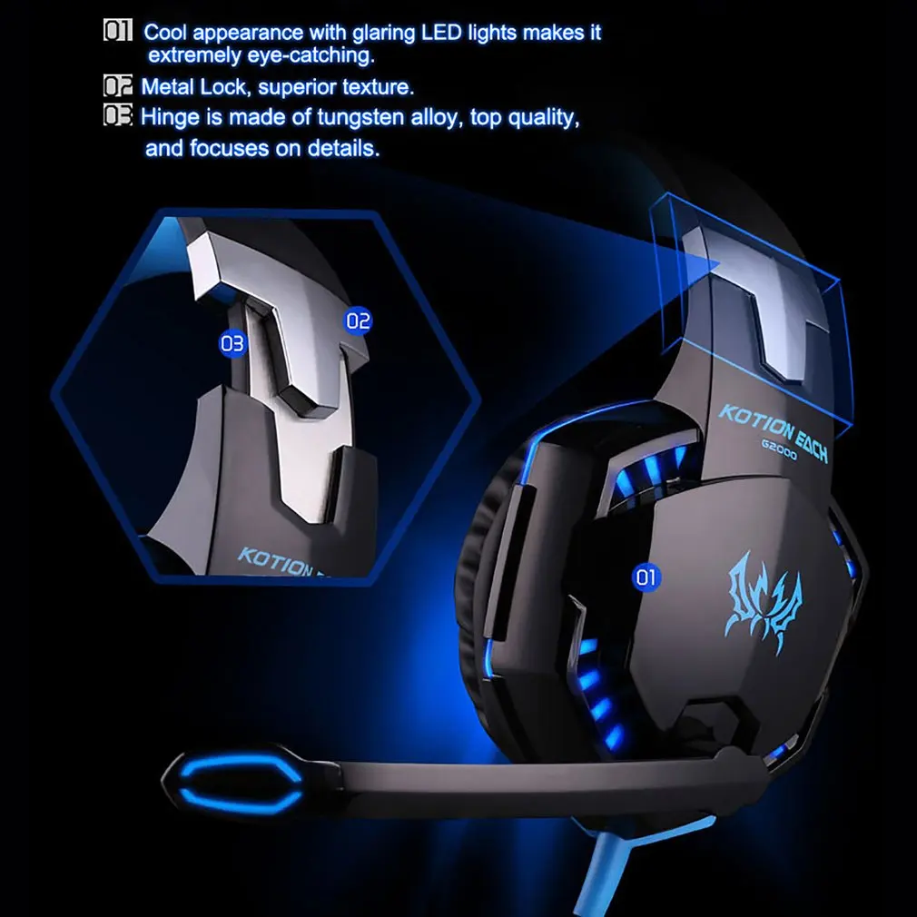 KOTION VSAK Stereo Gaming Slušalke za Xbox Eno PS4 PC, Surround Zvoku Preko-Ear Slušalke z šumov Mikrofona LED Luči
