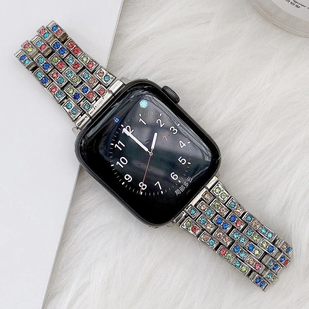 Kovinski Diamantno trak za Apple watch 6 5 4 MP 40 mm 44 mm kovinski pisane za iwatch series 3 38 mm 42mm kovin iz nerjavečega jekla, trak