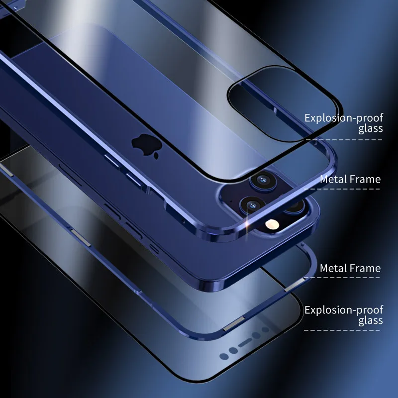 Kovinski Magnetno Zaščito Primeru Za iPhone 12 Mi Ni Telefon Primeru Za iphone 12 Pro Max Telefon Dvo-stransko Steklo Anti-spusti Pokrov