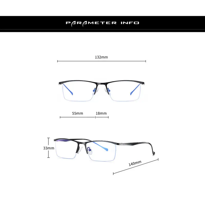 Kovinski Okvir Očal je Pol Platišča Eye Glasses Moških Poslovni Slog Proti Blue Ray Kratkovidnost Očala Optična Očala z Spomladanski Tečaji