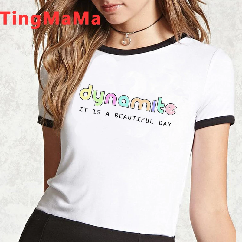 Kpop Album Dinamit Majica s kratkimi rokavi Ženske Harajuku Ullzang korejskem Slogu Graphic T-shirt Risanka Hip Hop Tshirt Moda Vrh Tee Ženski