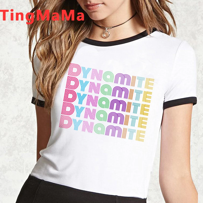 Kpop Album Dinamit Majica s kratkimi rokavi Ženske Harajuku Ullzang korejskem Slogu Graphic T-shirt Risanka Hip Hop Tshirt Moda Vrh Tee Ženski